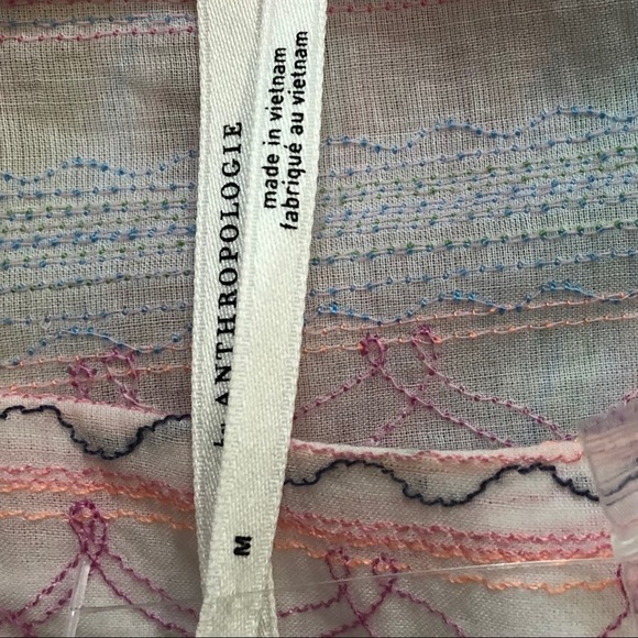 Anthropologie White Embroidered, Cotton Blouse SzM - Picture 7 of 8